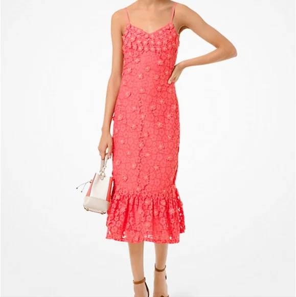 Michael Michael Kors Embellished Coral Peach Size Large Dress - Picture 2 of 14